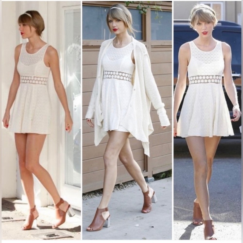 free people daisy daisies lace dress taylor swift, white, size 4